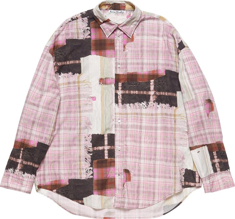 Acne Studios Check Shirt With Patchwork Print 'Pink'