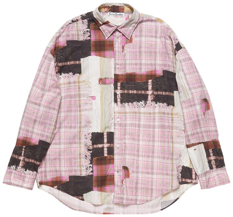 Acne Studios Check Shirt With Patchwork Print Pink