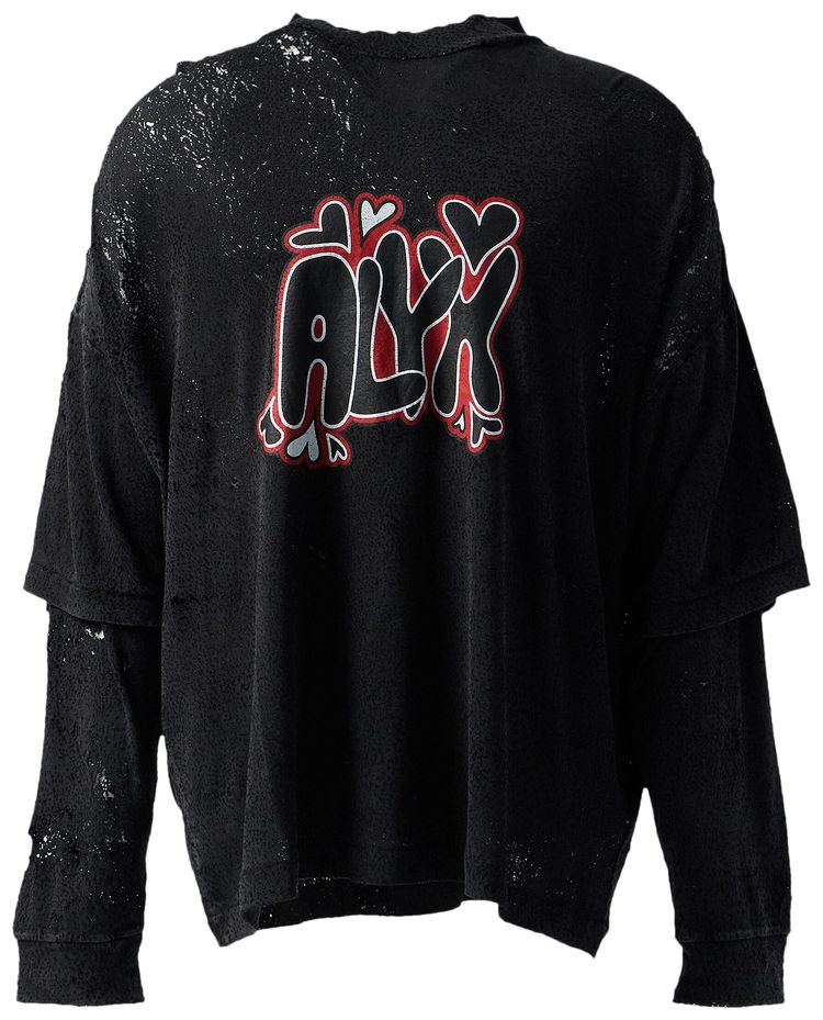 1017 ALYX 9SM Double Sleeve Needle Punch T Shirt Washed Black