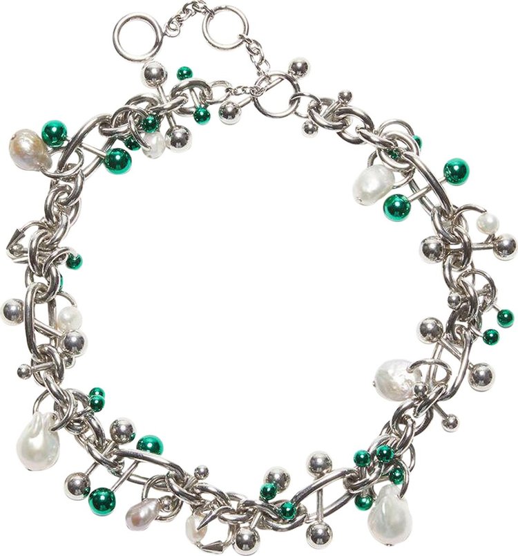 Acne Studios Multi Charm Necklace SilverGreen