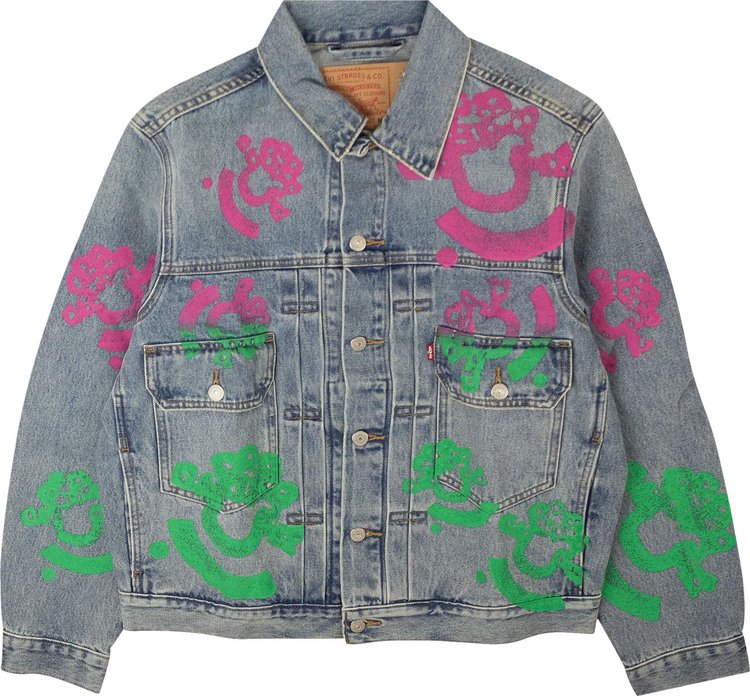 Denim Tears Bstroy Tears Type 2 Light Wash Denim Trucker Jacket Light Wash PinkGreen