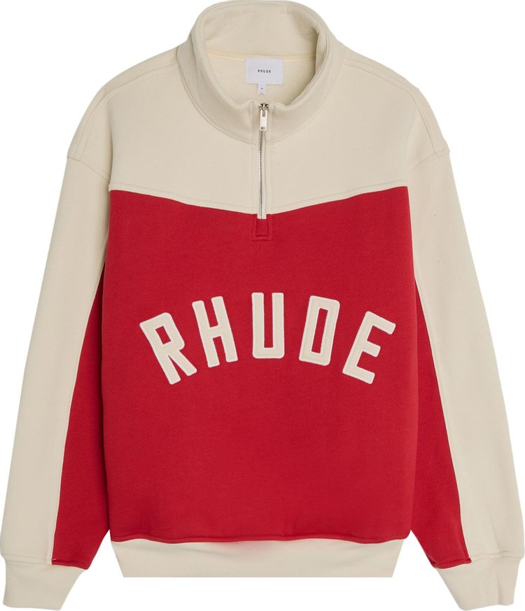 Rhude Contrast Quarter Zip Varsity Jacket RedCream