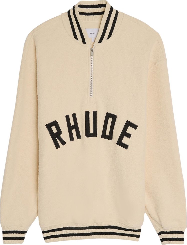 Rhude Quarter Zip Varsity Jacket CreamBlack