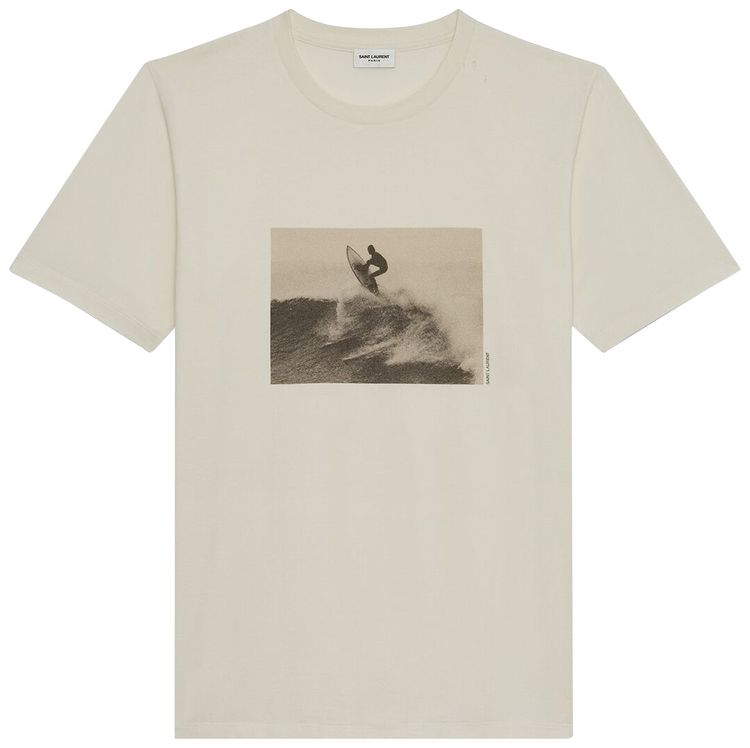 Saint Laurent Graphic Print Surf T Shirt EcruSepia