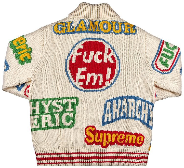 Supreme x Hysteric Glamour Logos Zip Up Sweater Natural
