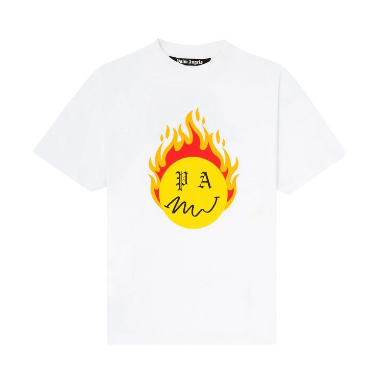Palm Angels Burning Head Short Sleeve T Shirt WhiteYellow