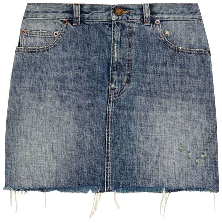 Saint Laurent Classic Raw Edge Mini Skirt Sandy Fall Blue