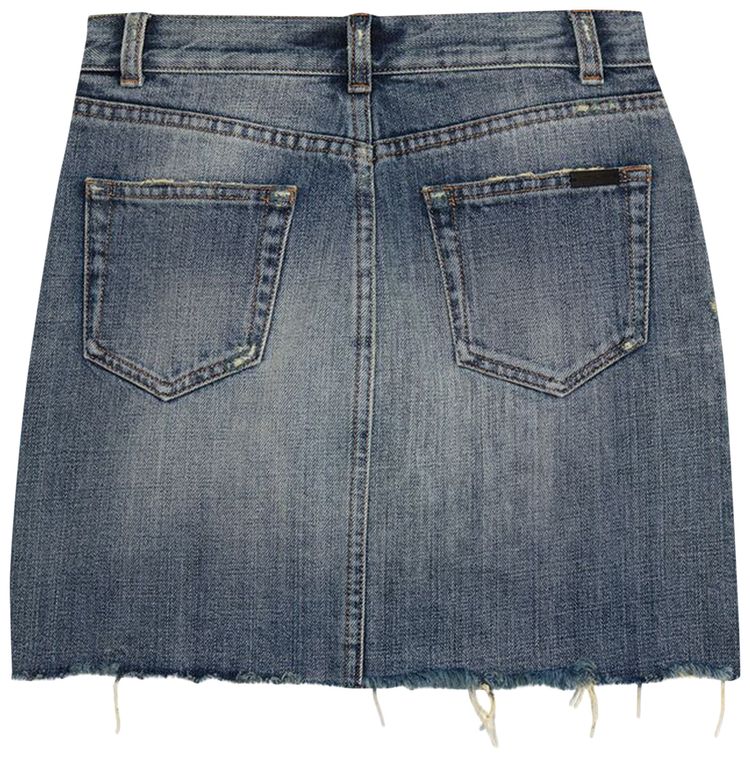Saint Laurent Classic Raw Edge Mini Skirt Sandy Fall Blue