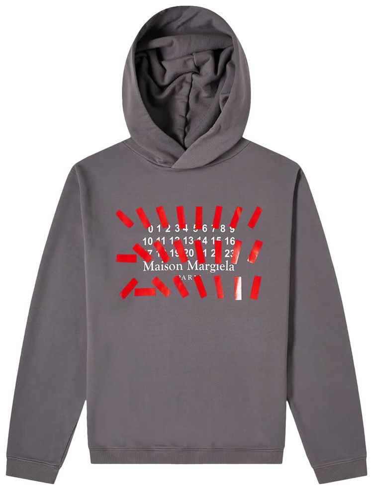 Maison Margiela Tape Print Oversized Hoodie Storm Grey