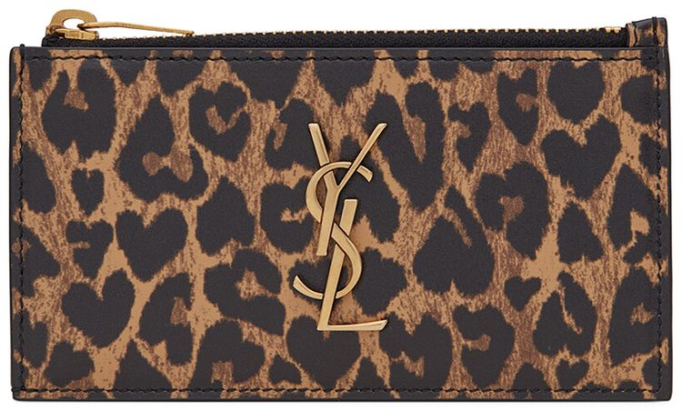 Saint Laurent Monogram Fragments Zip Card Case Leopard