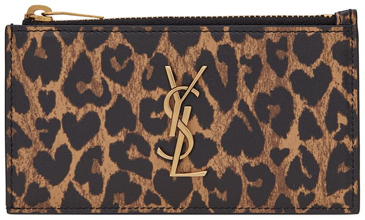 Saint Laurent Monogram Fragments Zip Card Case 'Leopard'