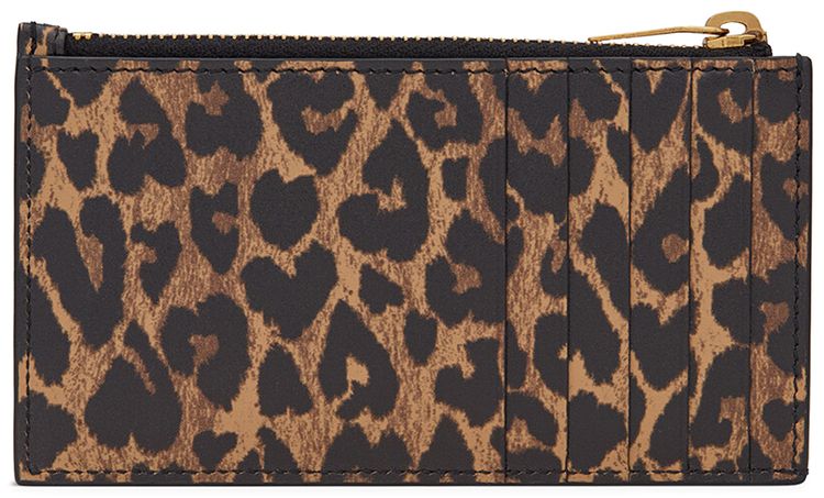 Saint Laurent Monogram Fragments Zip Card Case Leopard