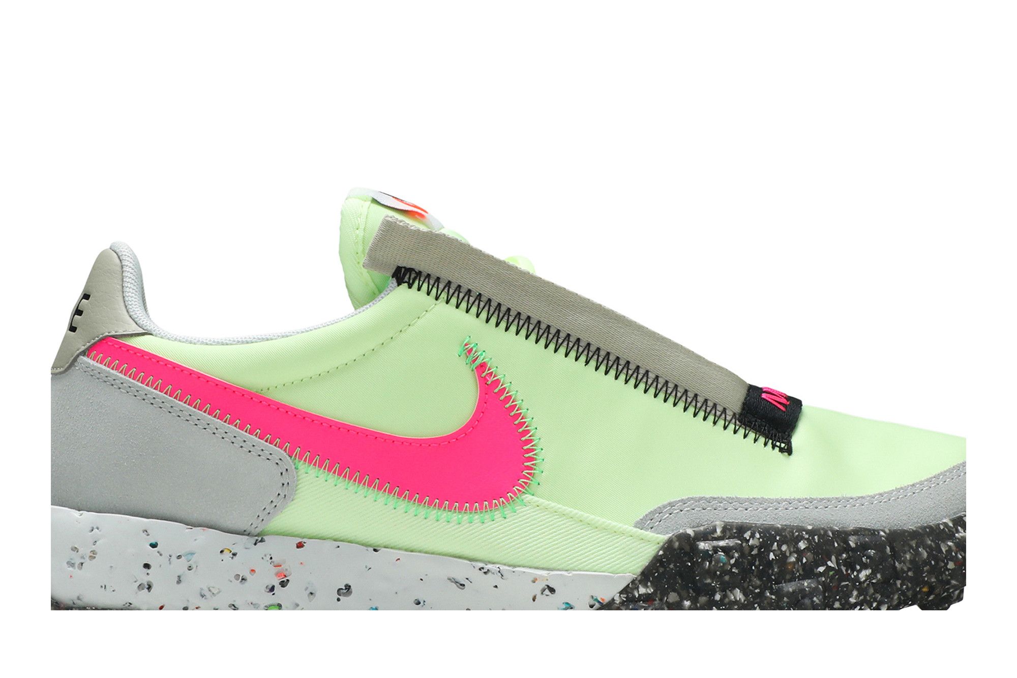 nike waffle racer trainers in white and volt green