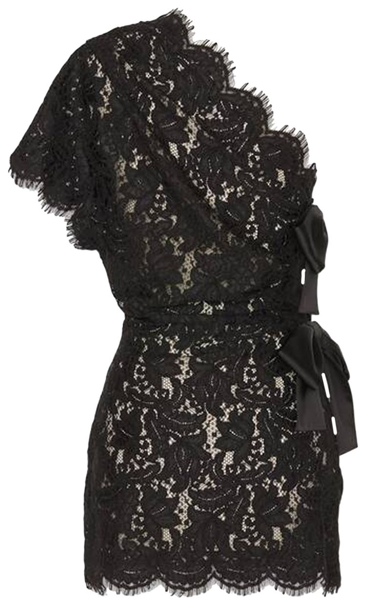 Saint Laurent One Shoulder Dress With Bows Noir