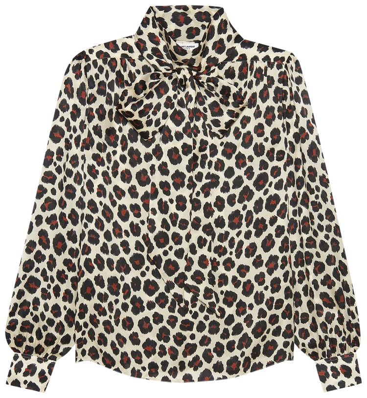 Saint Laurent Lavalliere Neck Blouse Leopard