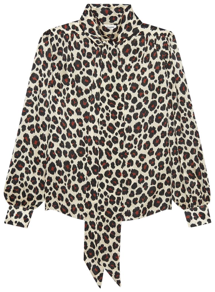 Saint Laurent Lavalliere Neck Blouse Leopard
