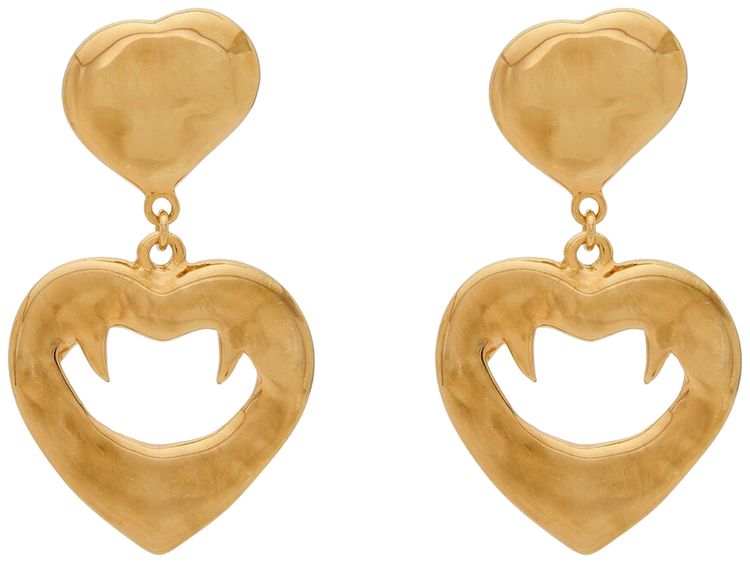 Saint Laurent Vampire Heart Pendant Earrings Gold