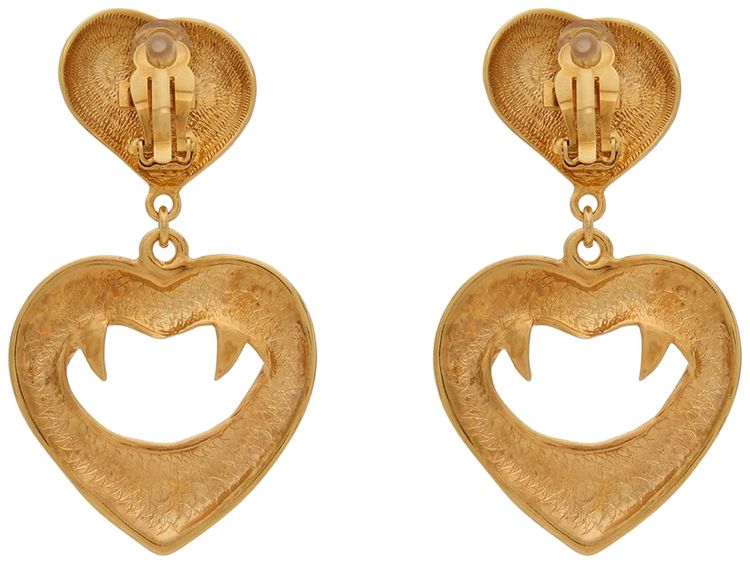 Saint Laurent Vampire Heart Pendant Earrings Gold