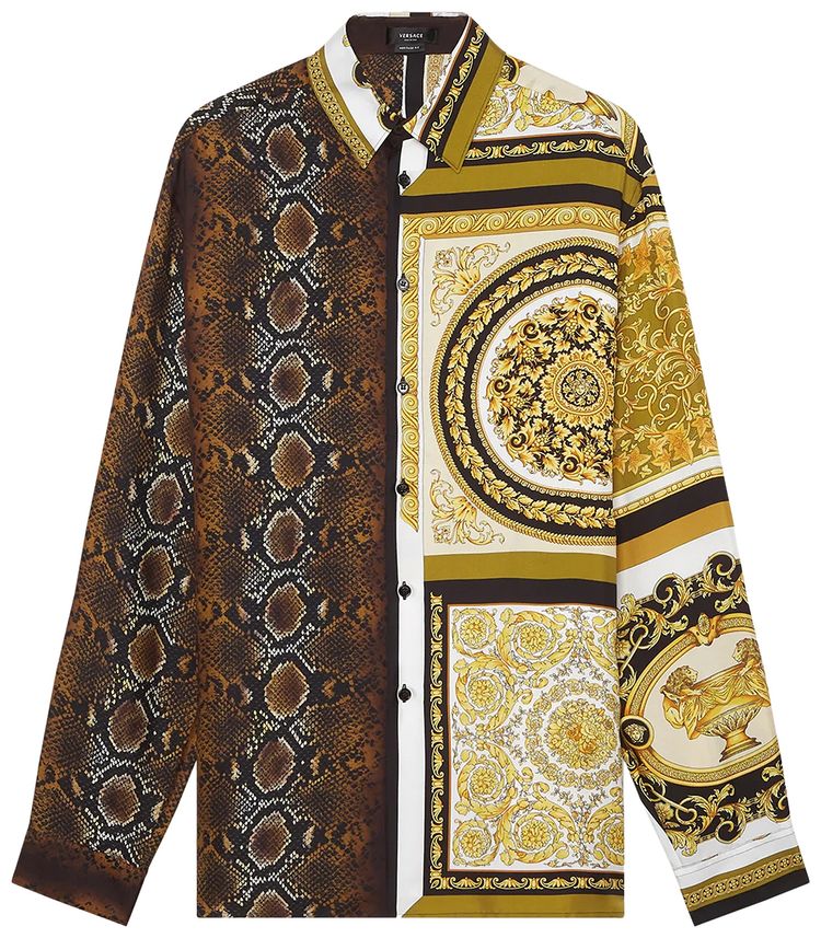 Versace Mixed Print Silk Shirt BrownGold