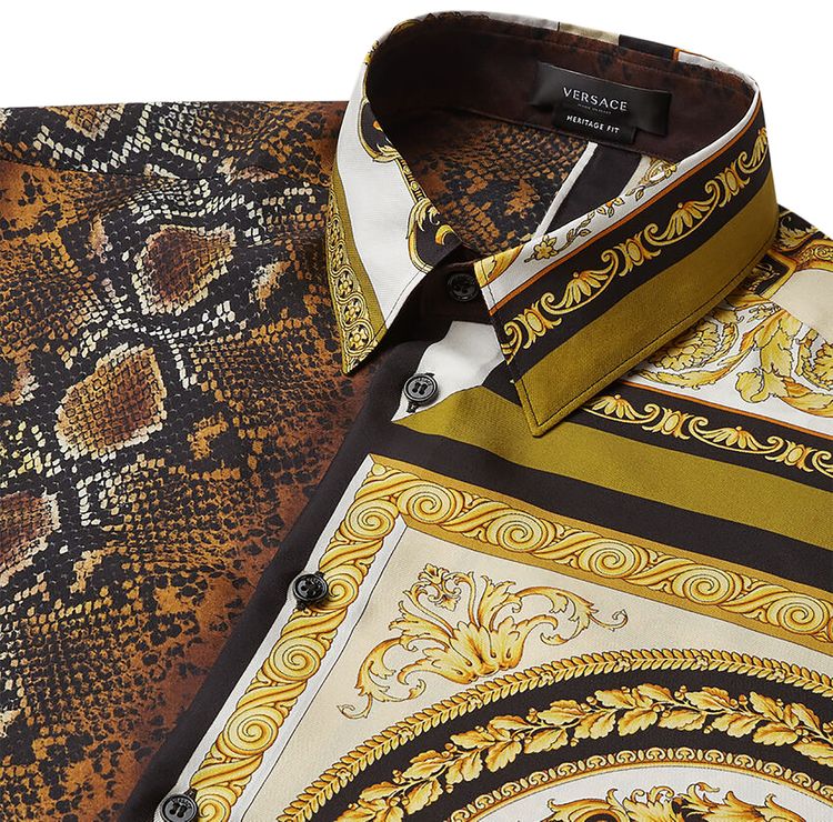 Versace Mixed Print Silk Shirt BrownGold