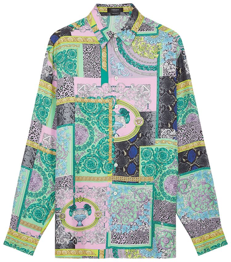 Versace Barocco Patchwork Print Silk Shirt Multicolor