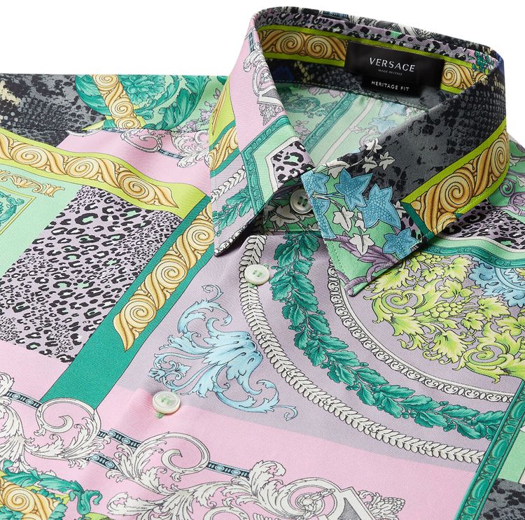 Versace Barocco Patchwork Print Silk Shirt Multicolor