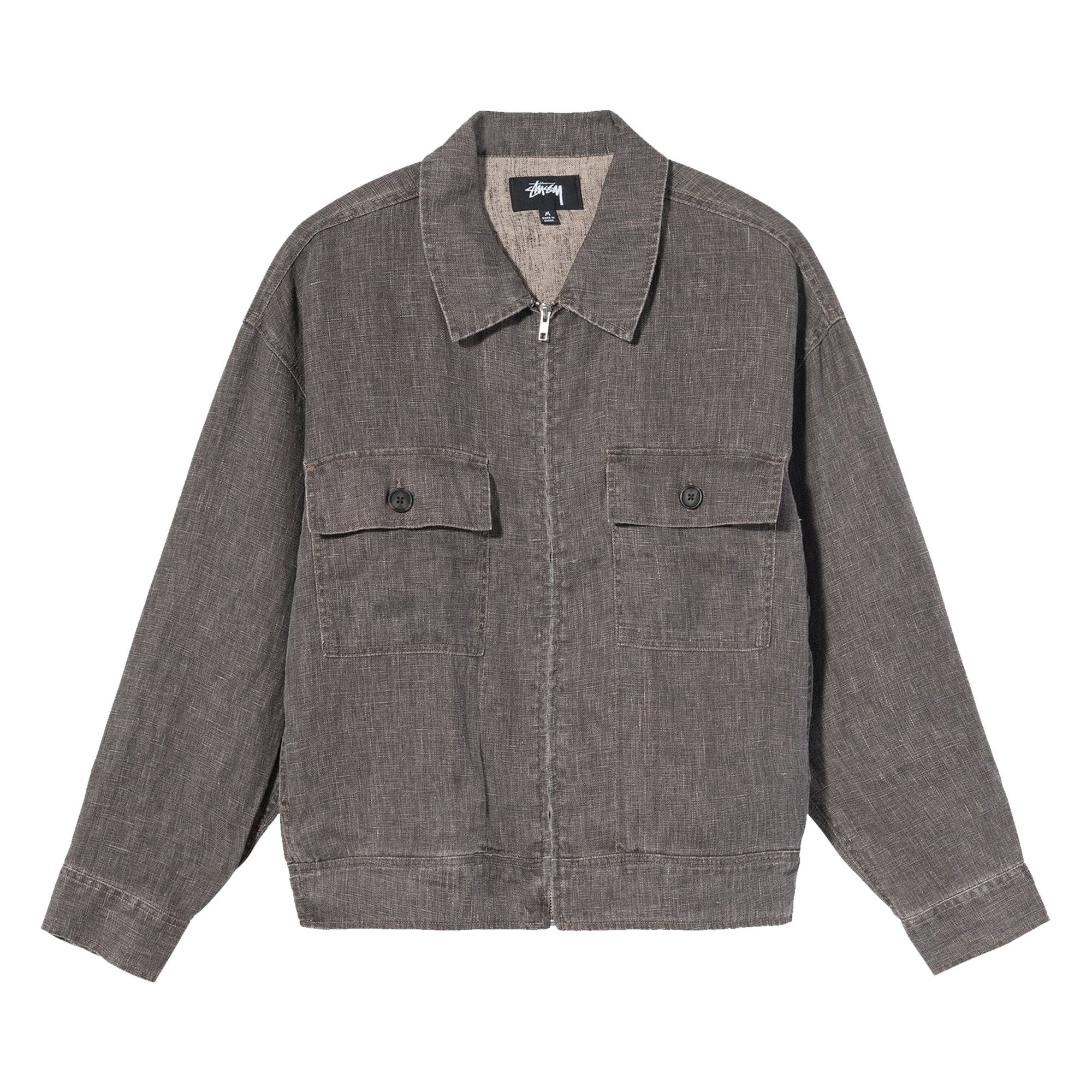 stussy Boxy Linen Zip Jacket カバーオール Buy Stussy Boxy Linen Zip Jacket 'Charcoal' - 115569 CHAR | GOAT