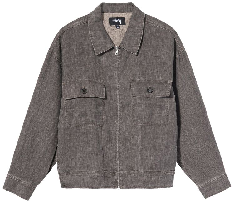 Stussy Boxy Linen Zip Jacket Charcoal