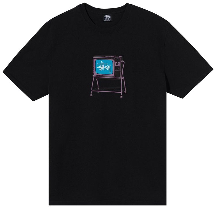 Stussy Rolling TV Pigment Dye Tee Black