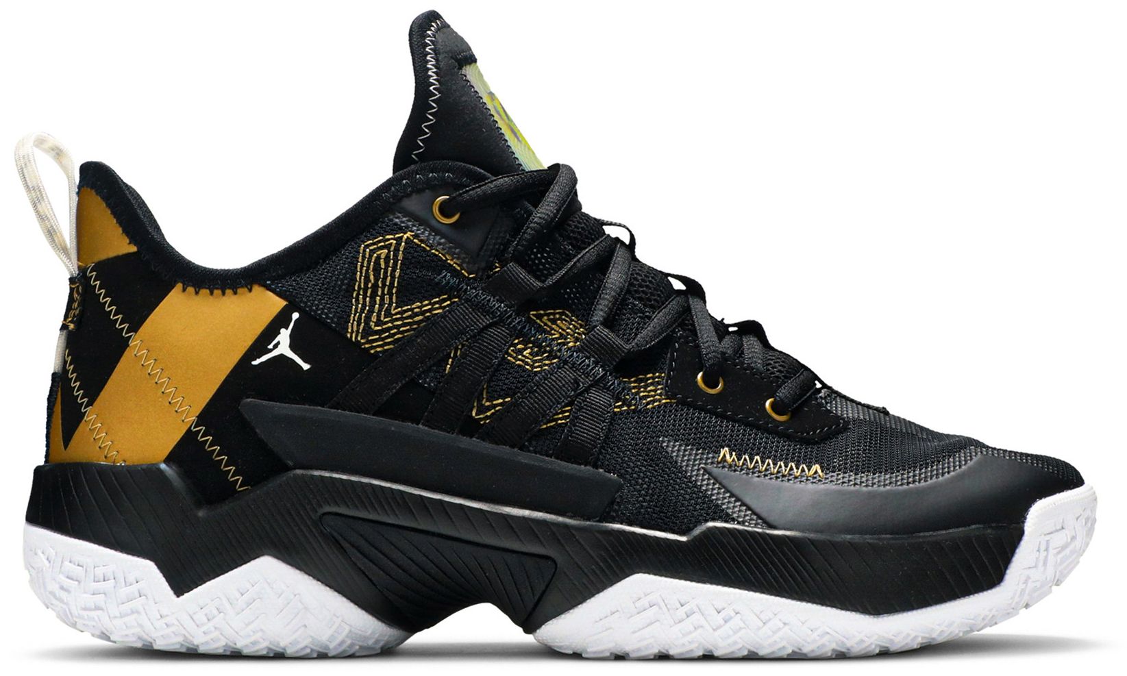 tenis jordan westbrook one take 2 gs black metallic gold