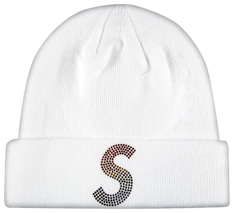 Supreme x New Era x Swarovski S Logo Beanie White