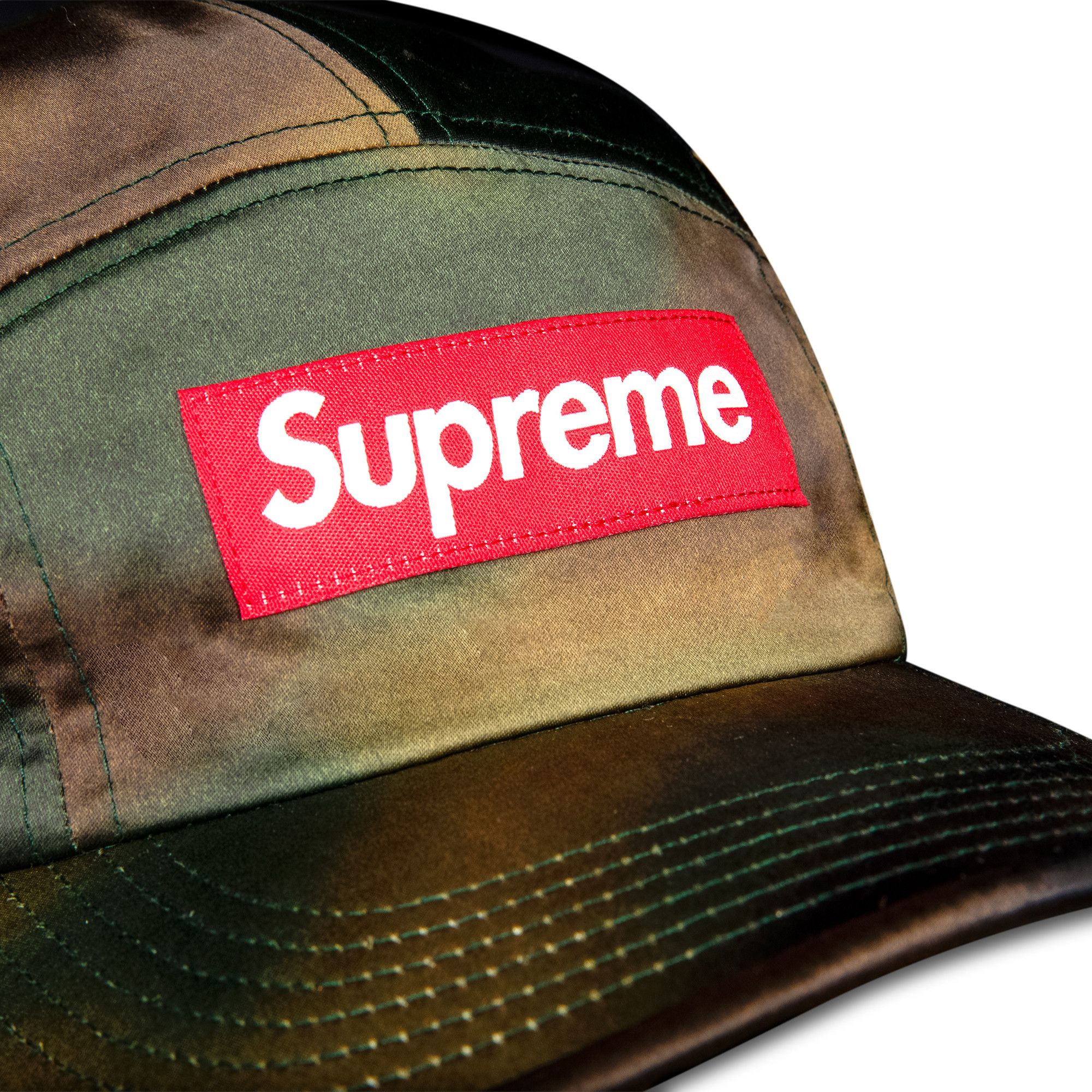 Buy Supreme Washed Satin Camo Camp Cap 'Woodland Camo