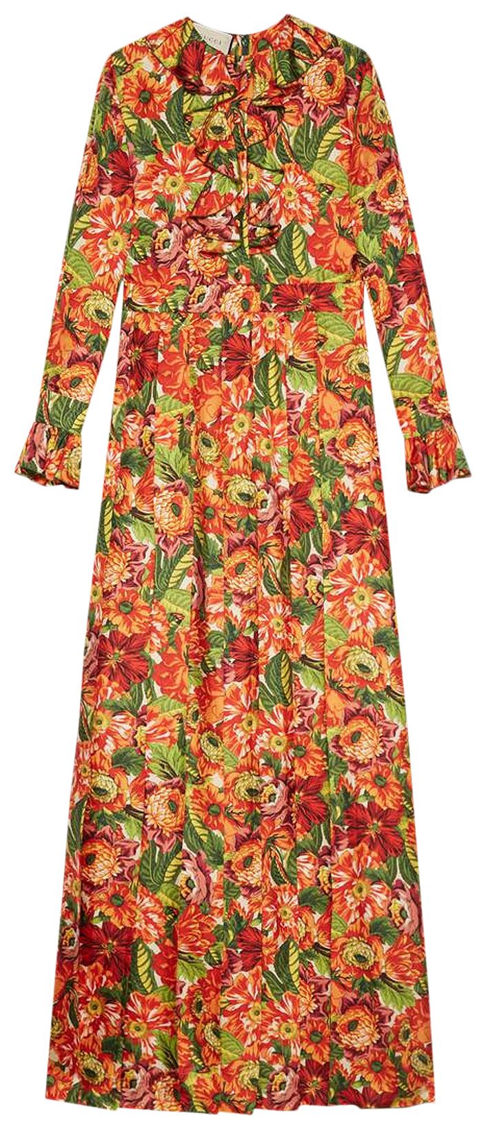 Gucci x The North Face Silk Dress Orange Floral