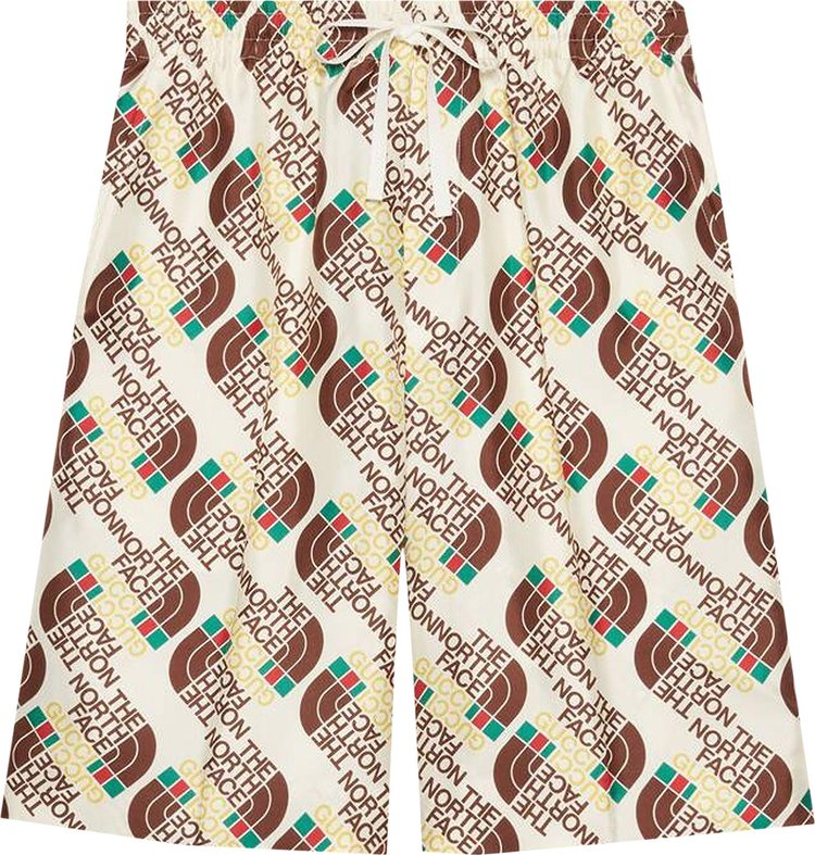 Gucci x The North Face Logo Web Print Silk Shorts 'Ivory/Brown/Green'