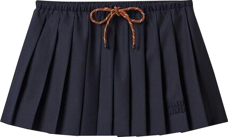 Miu Miu Pleated Batavia Skirt Navy