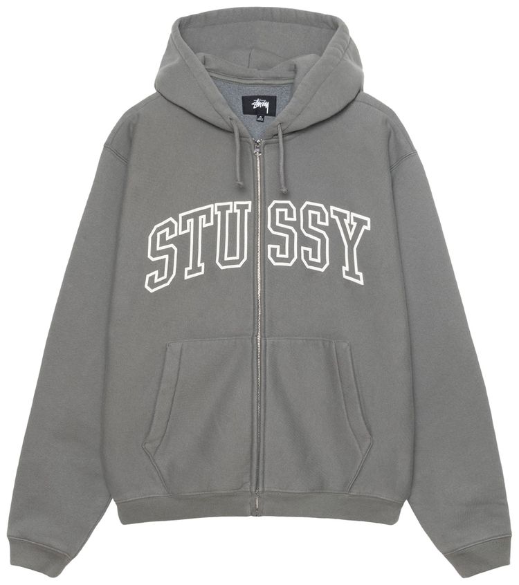Stussy Outline Zip Hoodie Grey