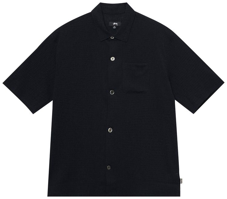 Stussy Boxy Flat Hem Crinkled Shirt Black