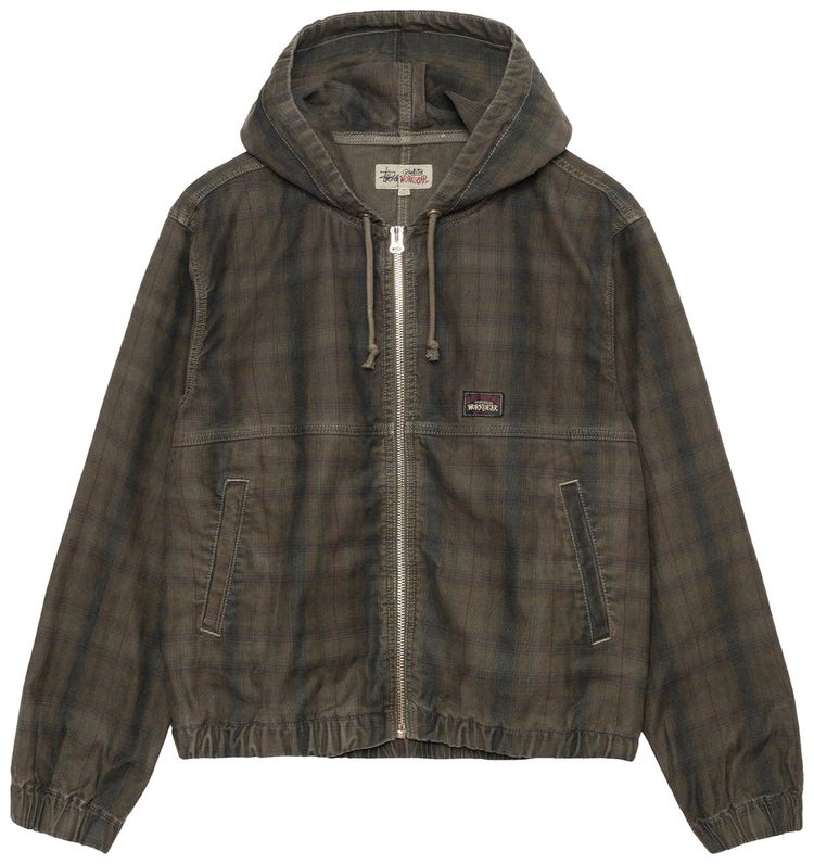 Stussy Unlined Plaid Zip Hoodie Olive