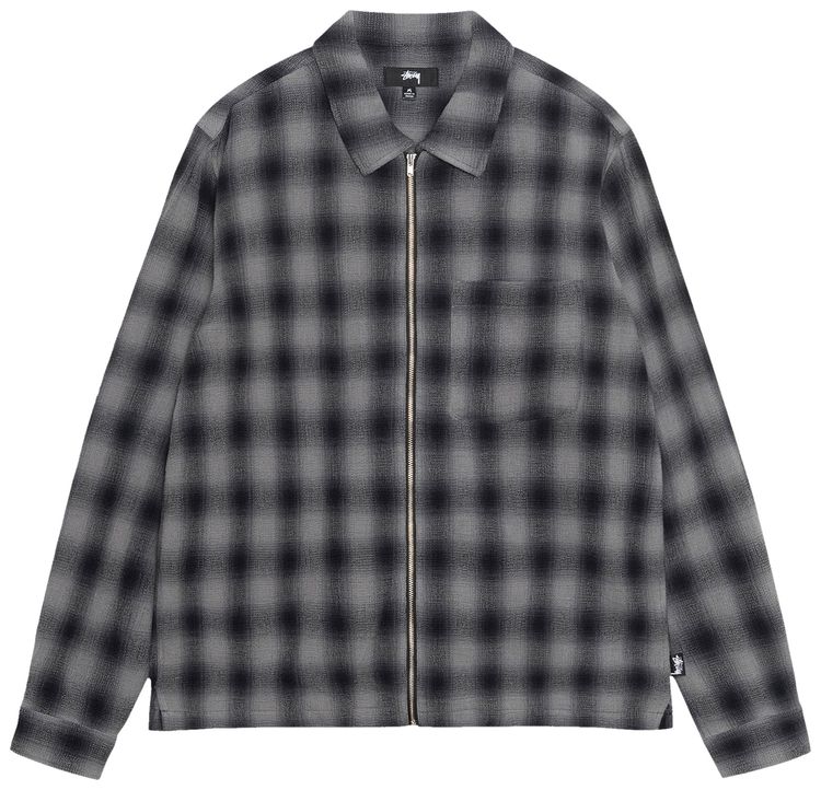 Stussy Zip Twisted Yarn Plaid Shirt Charcoal