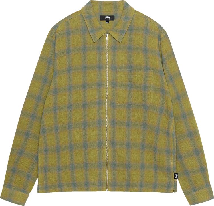 Stussy Zip Twisted Yarn Plaid Shirt Green