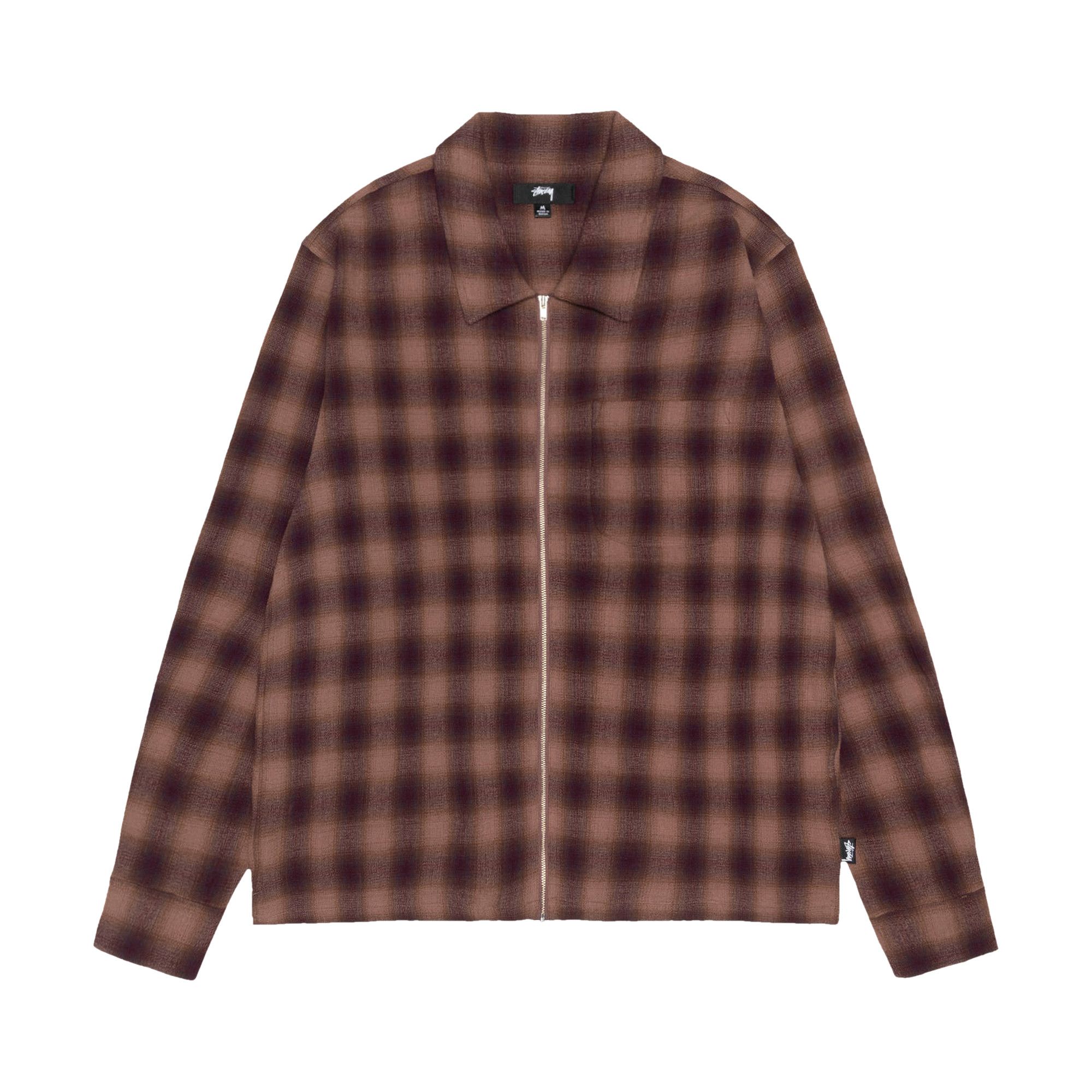 Buy Stussy Zip Twisted Yarn Plaid Shirt 'Brown' - 1110327