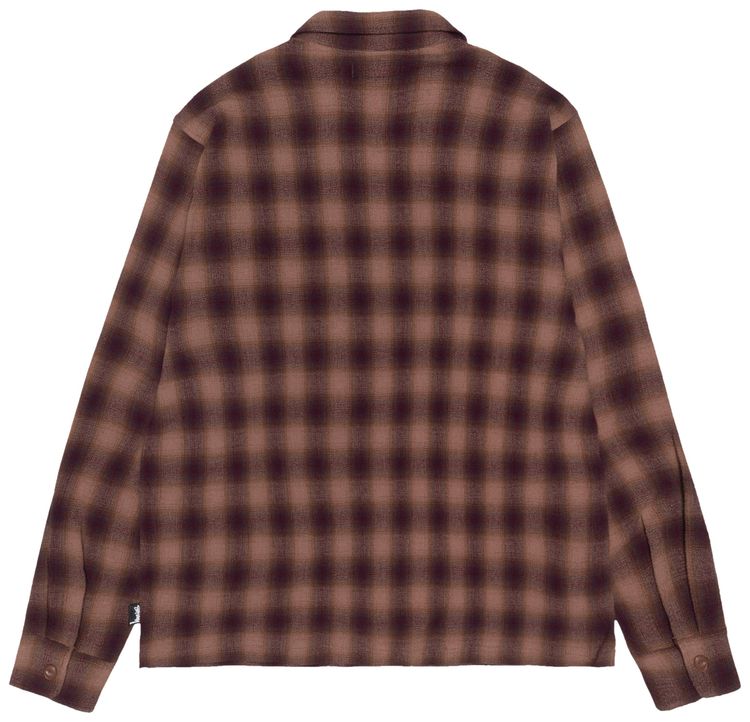 Stussy Zip Twisted Yarn Plaid Shirt Brown