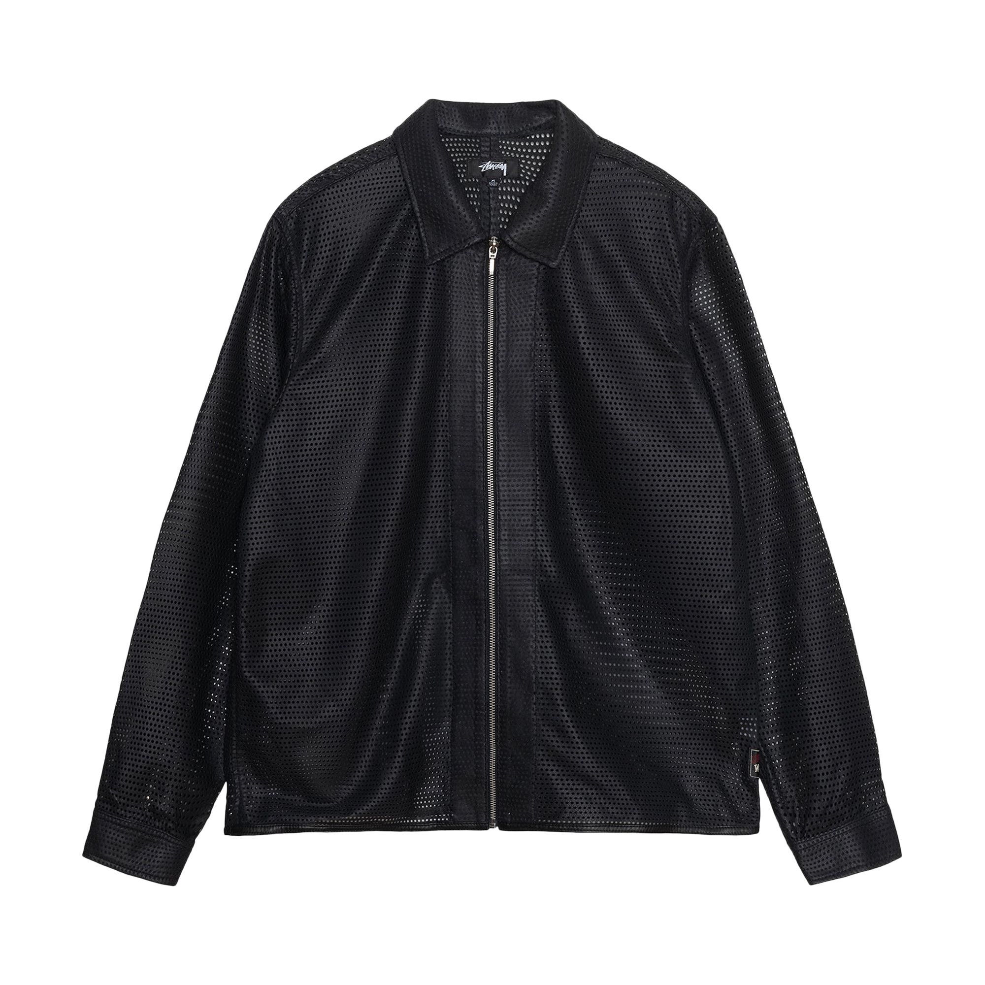 Buy Stussy Perforated Leather Zip Shirt 'Black' - 1110322 BLAC | GOAT