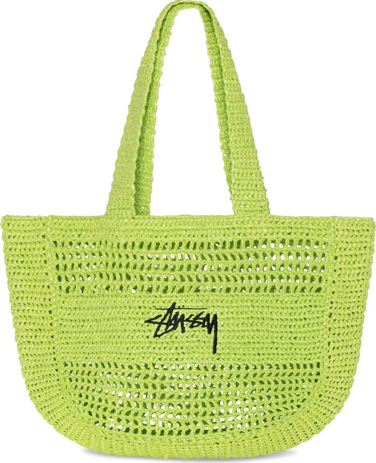 Stussy Raffia Tote Bag Lime