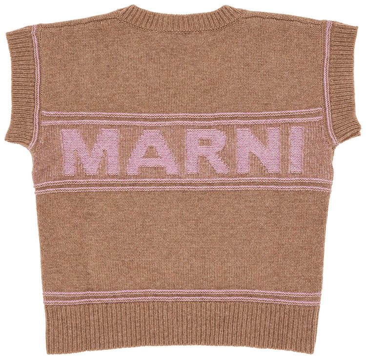 Marni Logo Virgin Wool V Neck Sweater Earth Of Siena