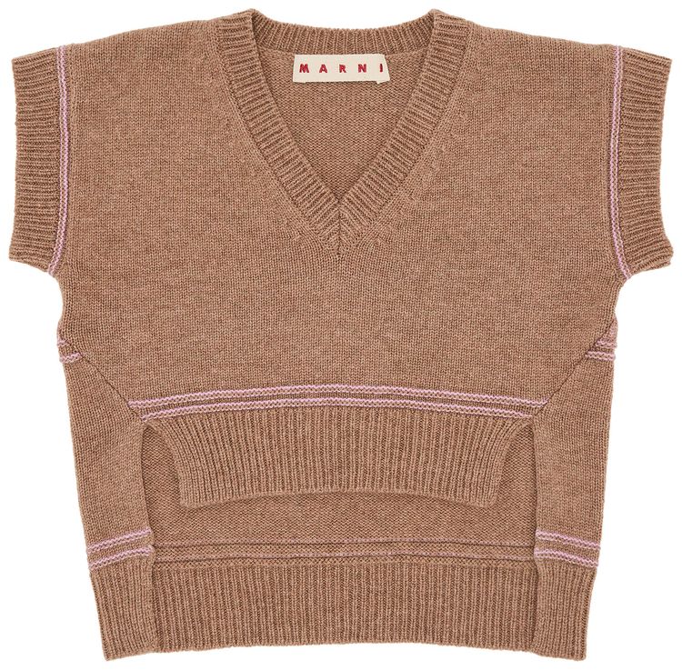 Marni Logo Virgin Wool V Neck Sweater Earth Of Siena