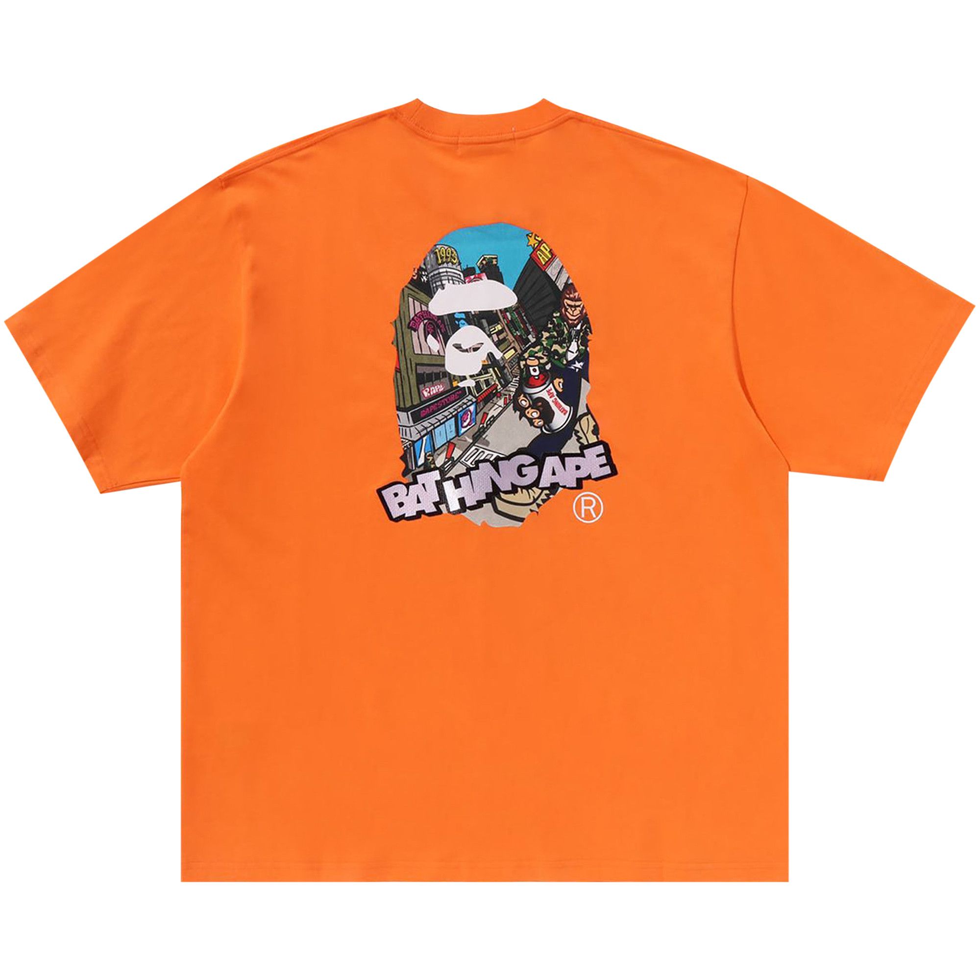 Buy BAPE Comic Art Ape Head Relaxed Fit Tee 'Orange' - 1K30