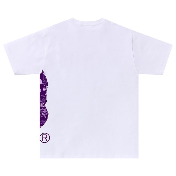 BAPE Hand Drawn Pattern Side Big Ape Head Tee WhitePurple