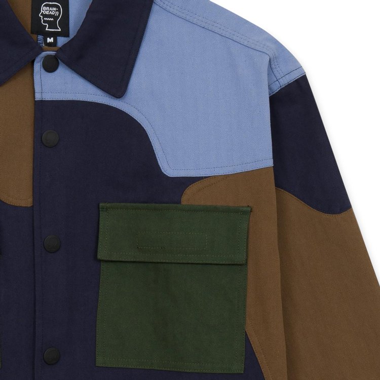 Brain Dead Patchwork Military Field Shirt Jacket Navy