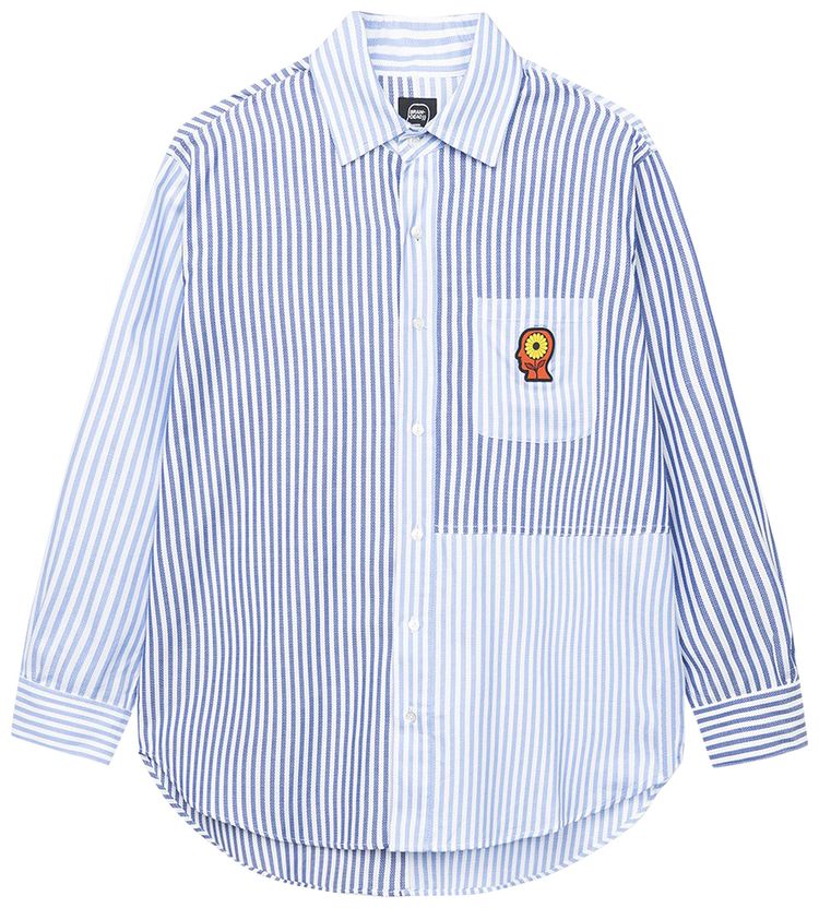 Brain Dead Sunflower Paneled Oxford Button Up Shirting BlueWhite